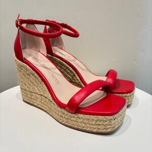 Stuart Weitzman Nudist Espadrille Wedge Sandals Red Tan - Size: 9